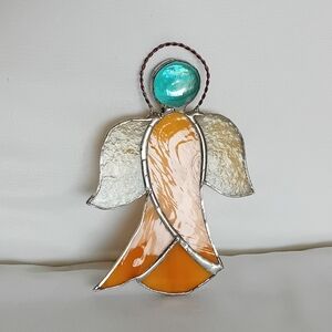 Vintage Handmade Stained Glass Angel Suncatcher Ornament 5.5"